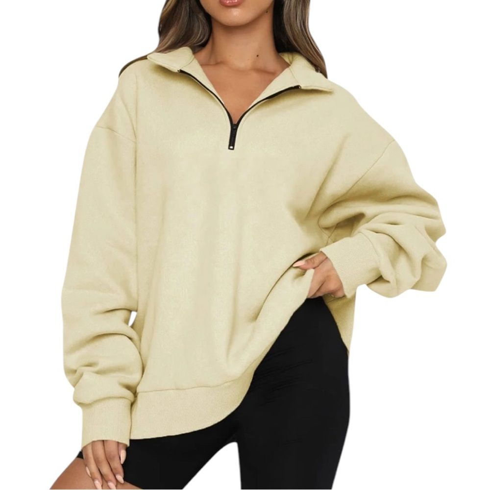 2/$50 💥🆕 Fashion Oversized Half Zip Pullover Cream Sweatshirt | Small | 4095